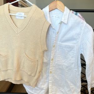 Girls Zara sweater vest and gauze shirt